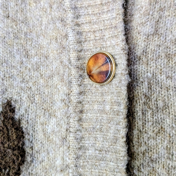 Marled Horse Intarsia Cardigan Sweater Argyle Sleeve Beige M - Anthropologie - Picture 3 of 7